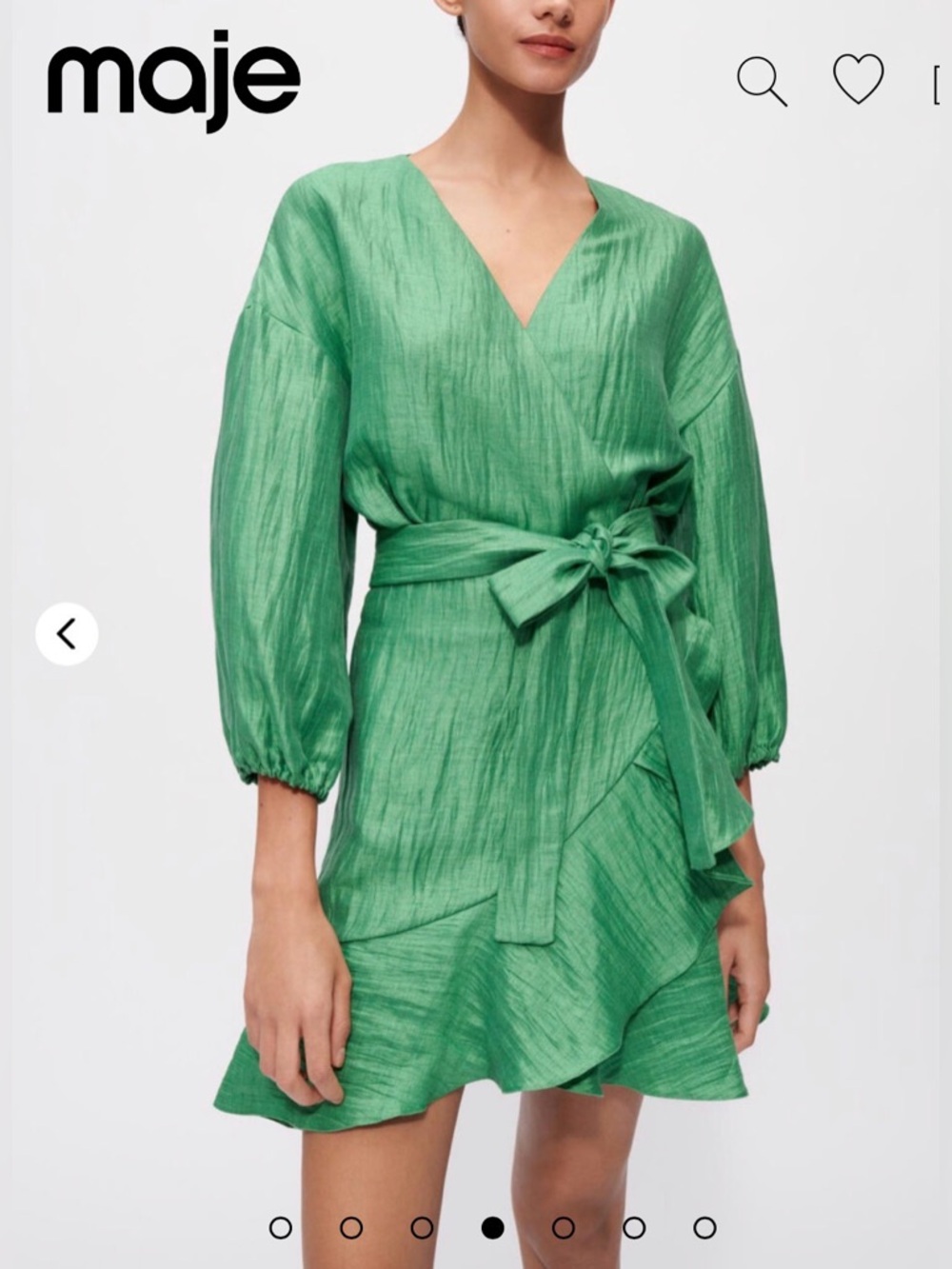 Maje Green Wrap Mini Dress with Waist Tie